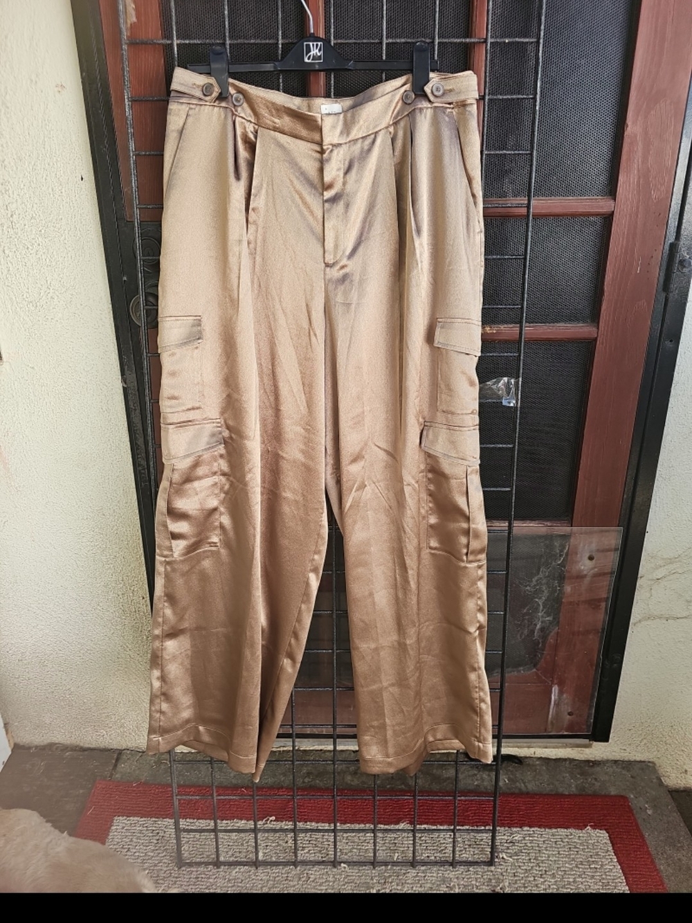a new day Satin Cargo Wide-Leg Pants in Light Gold